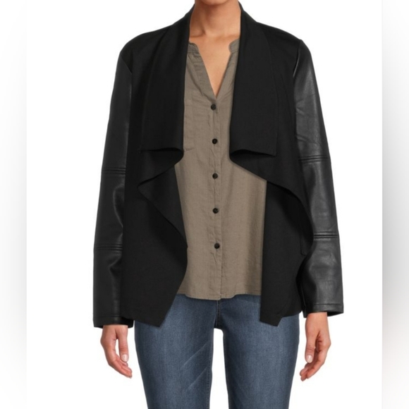 Rafaella Jackets & Blazers - 30. POSH LIVE SHOW - NWT Rafaella Open Front Jacket Faux Leather Sleeves Large